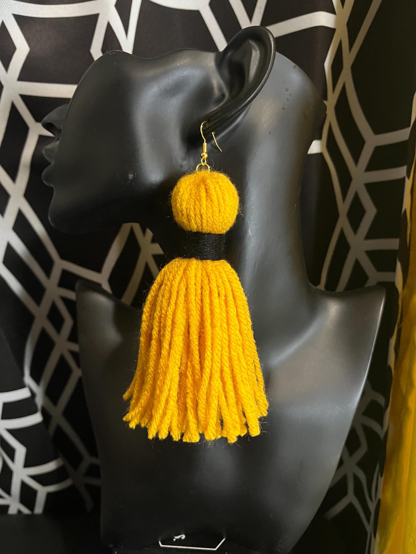 B. Mustard & Black Tassel Earrings