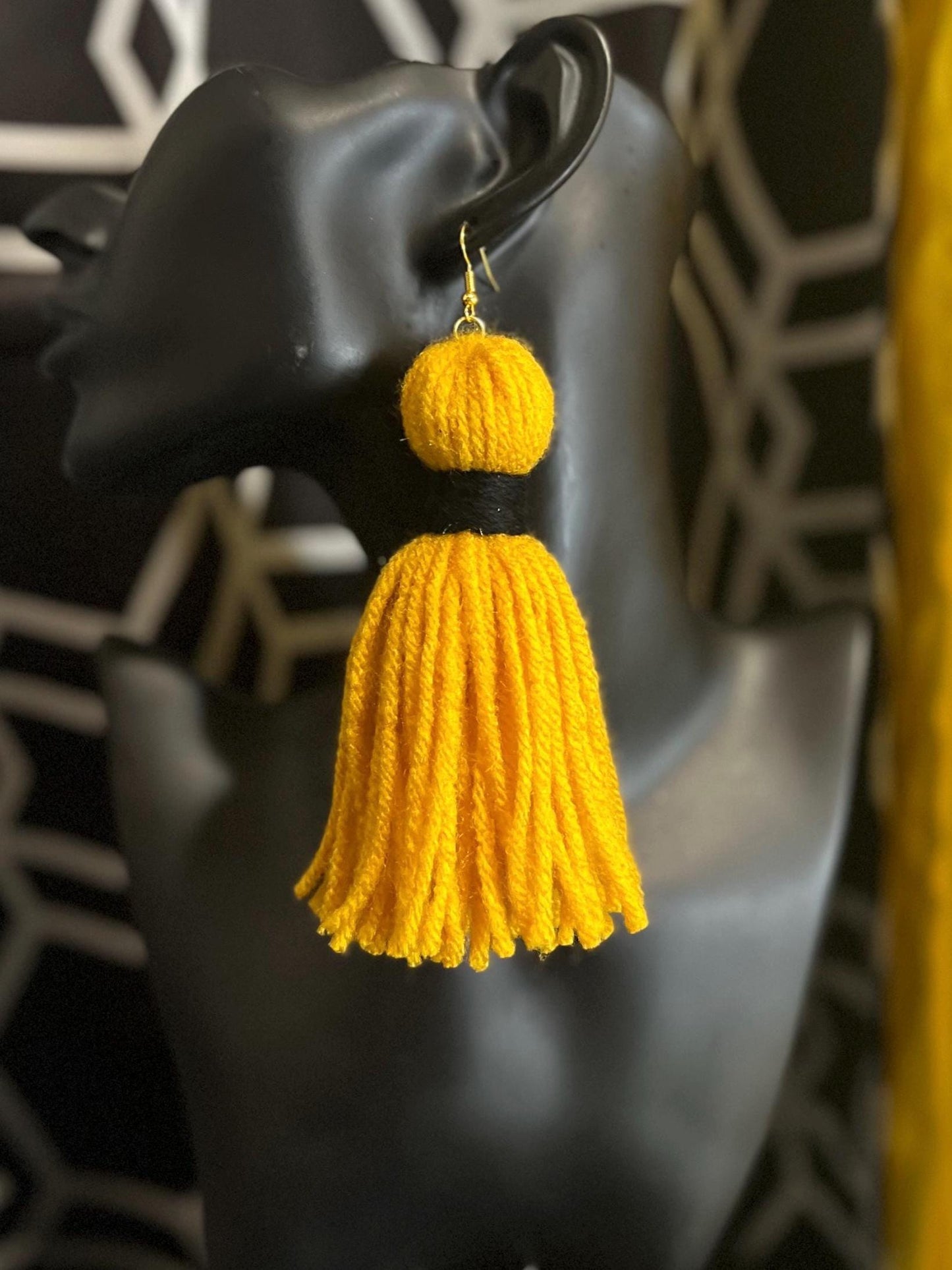 B. Mustard & Black Tassel Earrings
