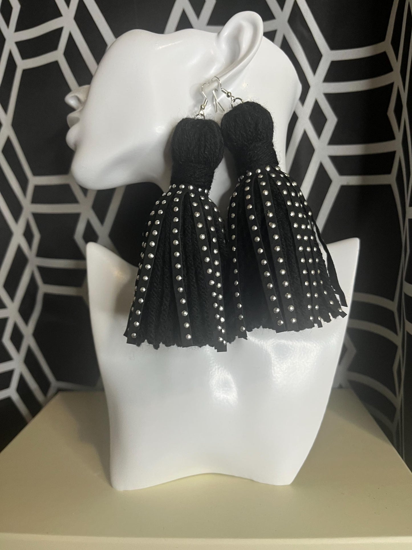 Black Studded Tassel Earrings
