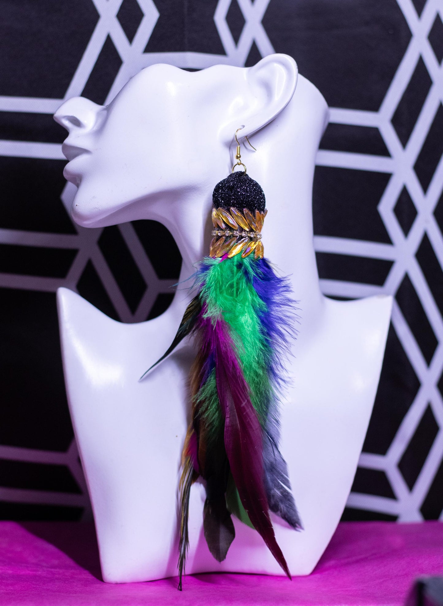 Feather Tassel Earrings, multicolor