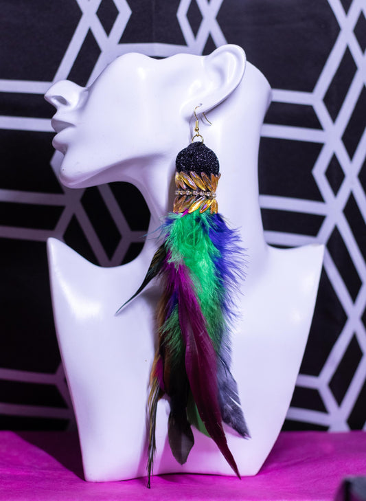 Feather Tassel Earrings, multicolor