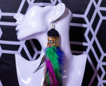 Feather Tassel Earrings, multicolor